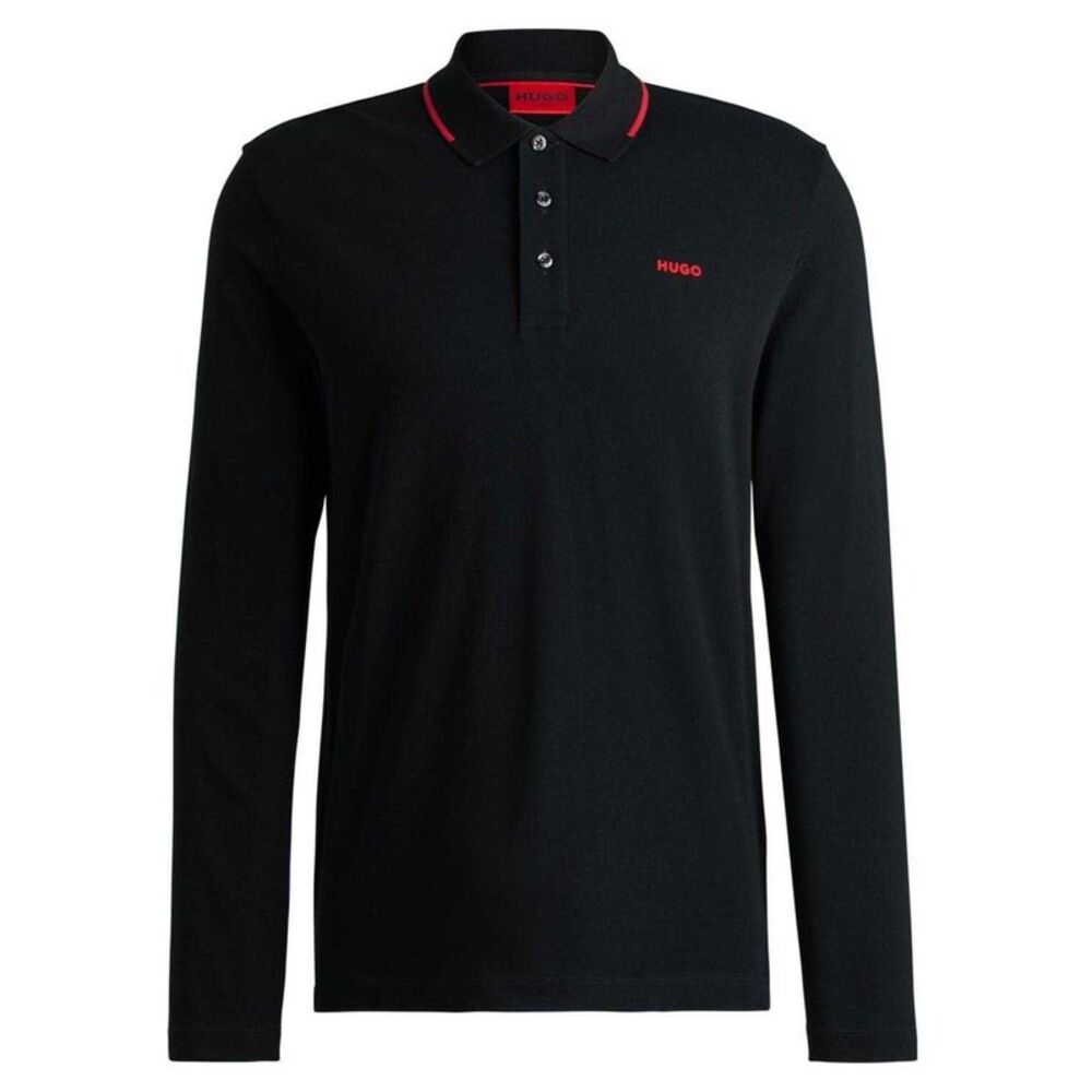 Hugo Mens Derriko Long-Sleeved Polo Shirt / Black